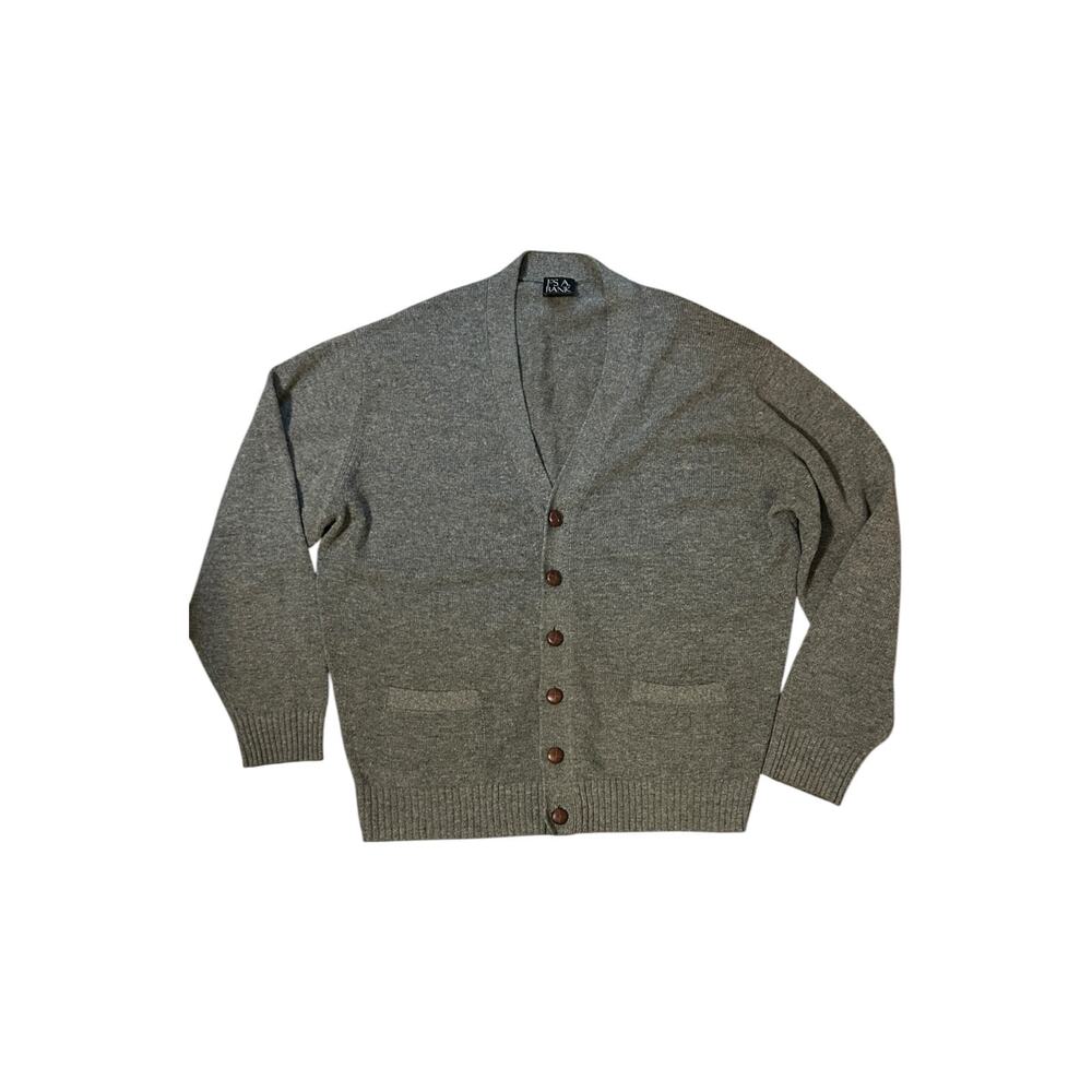 Vintage Jos A Bank Executive Gray Lambswool Cardigan Sweater Wool Blend